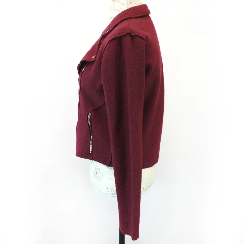 Anthropologie Anthro MOTH 100% Wool Burgundy Motorcycle Jacket Blazer Y2K Small